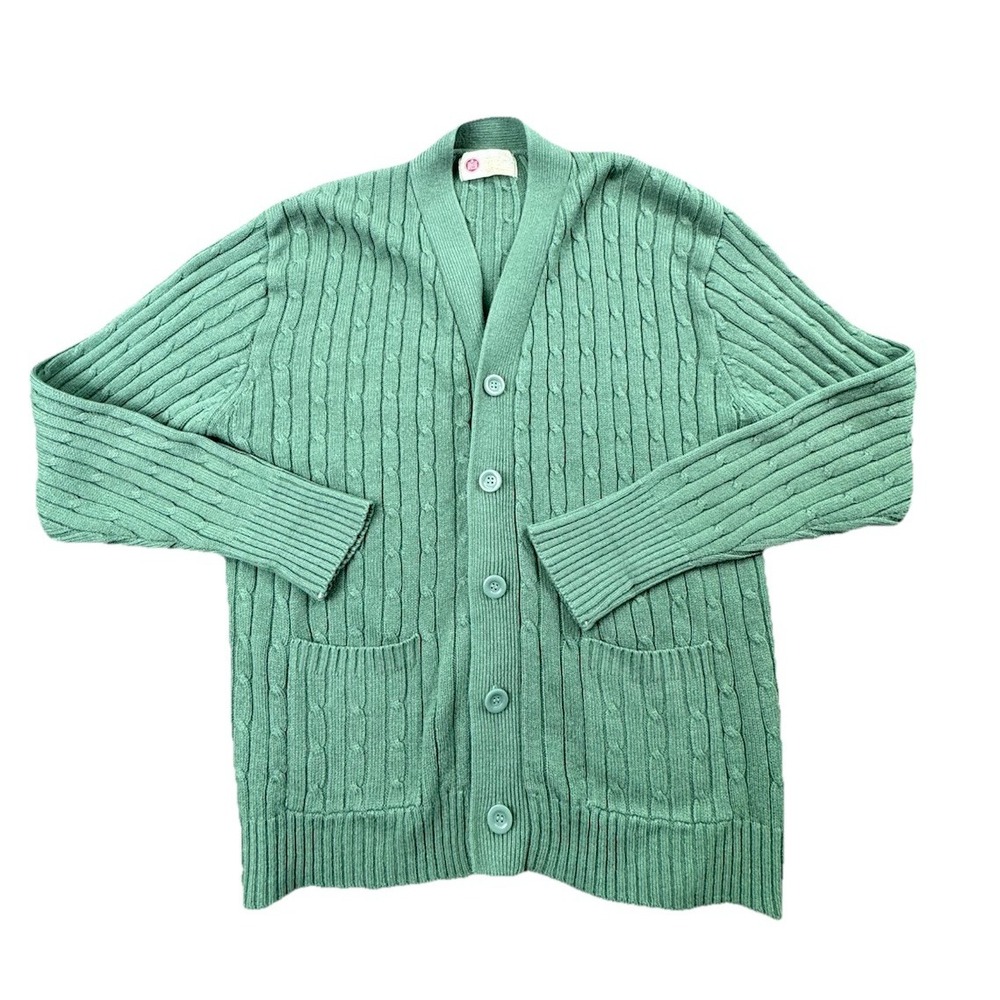 Vintage Sears Kings Road Grunge Light Green Button Knit Cardigan Size Medium‎